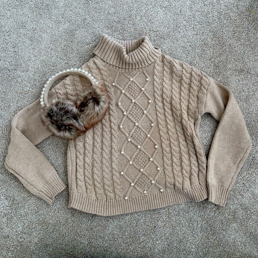 Girls Max Studio Embellished Sweater and Earmuffs Set